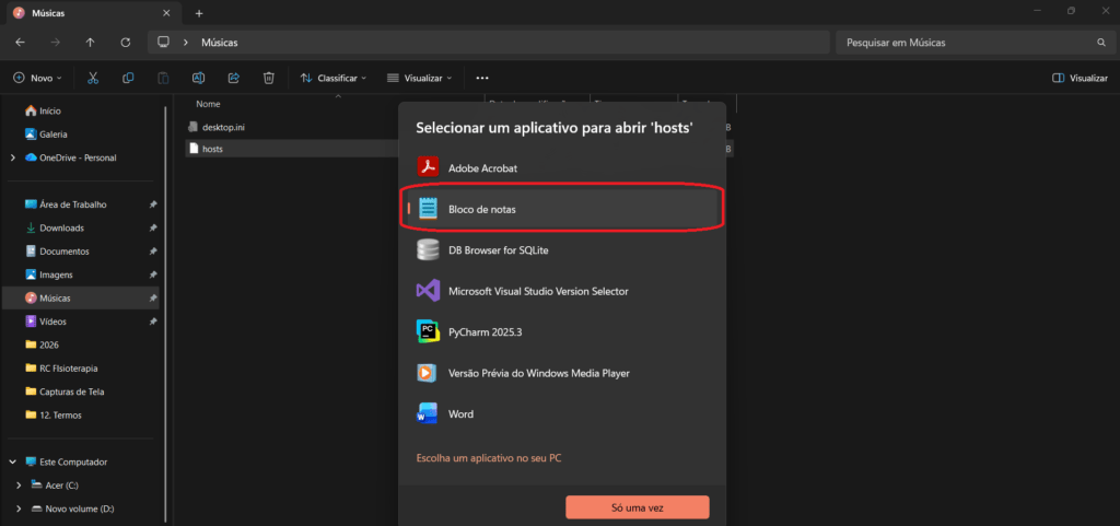 Menu do mouse clicando em cima de um arquivo