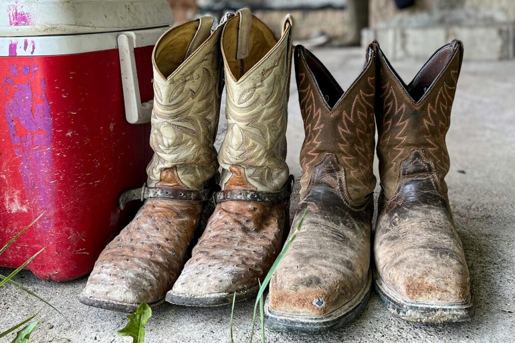 Dois pares de botas de cowboy.