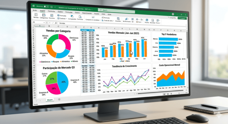 Tela mostrando gráficos feitos no excel.