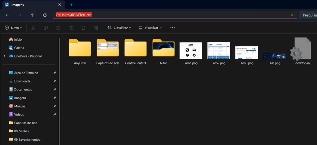 Tela do explorador de arquivos do windows.