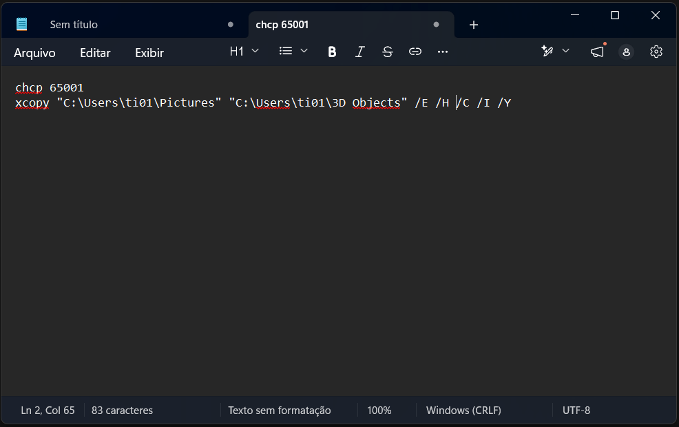 Bloco de notas do windows