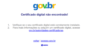 Mensagem de certificado não encontrado no login do Gov.br